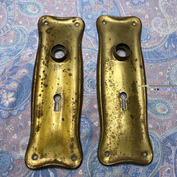 Other - Set Of 2 Antique Victorian Brass Door Knob Backplates Keyhole Cast